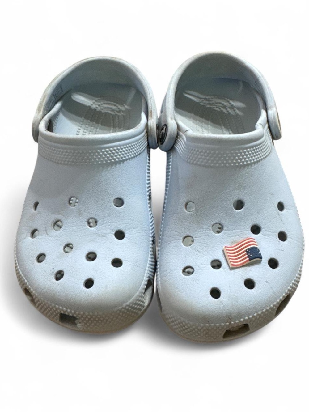 Women’s Light Blue Clog CROC Shoes with Flag Charm